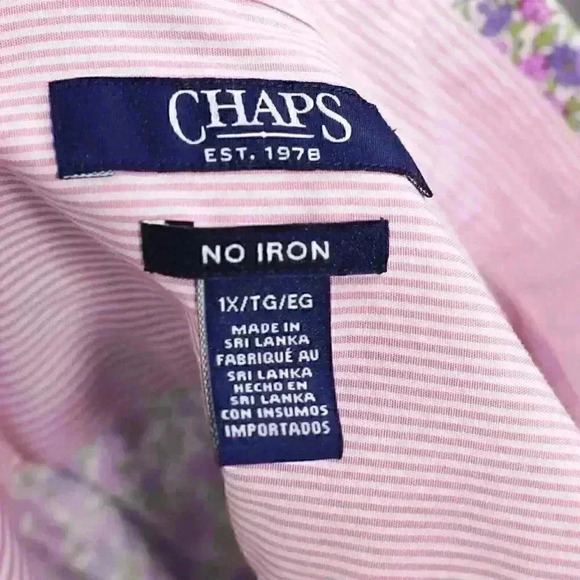 Women's Chaps 100% Cotton No Iron 1X purple floral contrasting cuffs button down - Picture 10 of 13